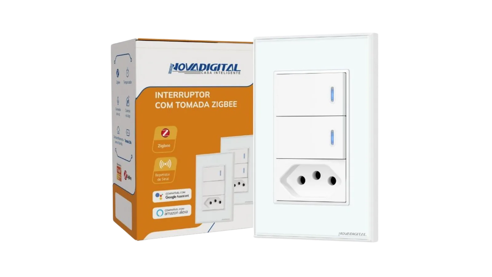 Interruptor Tecla Física 4x2 2 Tecla 1 Tomada da Nova Digital